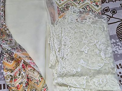 🌼 Elegant Floral Cotton Suit Set with Lace Work - New dress material (unstitched)